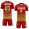 Custom Red White-Old Gold Gradient Pinstripe Sublimation Soccer Uniform Jersey
