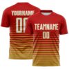 Custom Red White-Old Gold Gradient Pinstripe Sublimation Soccer Uniform Jersey