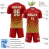 Custom Red White-Old Gold Gradient Pinstripe Sublimation Soccer Uniform Jersey