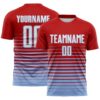 Custom Red White-Light Blue Gradient Pinstripe Sublimation Soccer Uniform Jersey