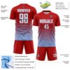 Custom Red White-Light Blue Gradient Pinstripe Sublimation Soccer Uniform Jersey