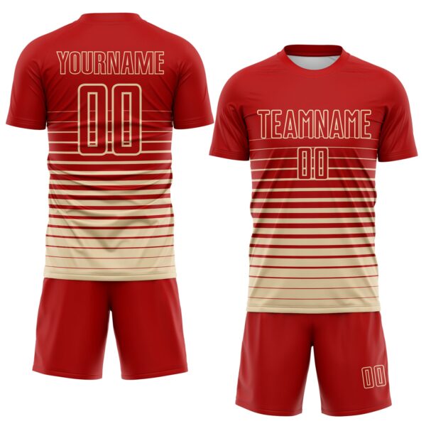 Custom Red Cream Gradient Pinstripe Sublimation Soccer Uniform Jersey