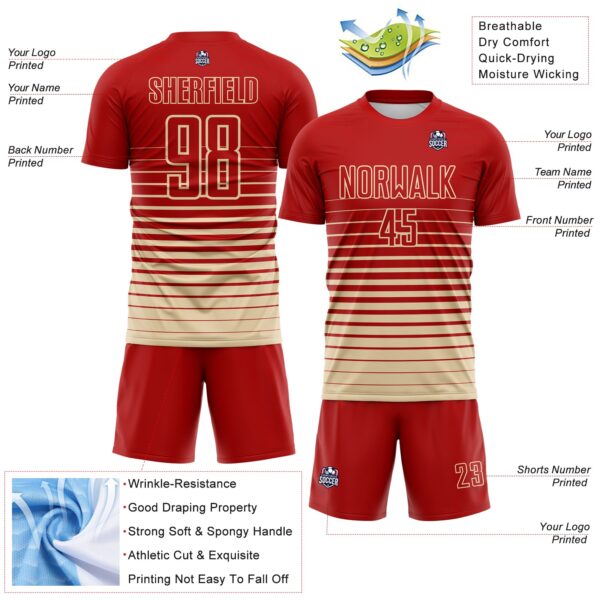 Custom Red Cream Gradient Pinstripe Sublimation Soccer Uniform Jersey