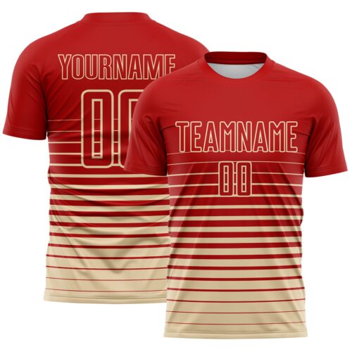 Custom Red Cream Gradient Pinstripe Sublimation Soccer Uniform Jersey