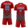Custom Red Light Blue-Steel Gray Gradient Pinstripe Sublimation Soccer Uniform Jersey
