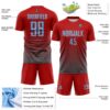 Custom Red Light Blue-Steel Gray Gradient Pinstripe Sublimation Soccer Uniform Jersey