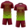 Custom Crimson Neon Green Gradient Pinstripe Sublimation Soccer Uniform Jersey
