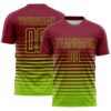 Custom Crimson Neon Green Gradient Pinstripe Sublimation Soccer Uniform Jersey