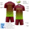Custom Crimson Neon Green Gradient Pinstripe Sublimation Soccer Uniform Jersey