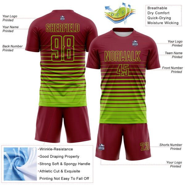 Custom Crimson Neon Green Gradient Pinstripe Sublimation Soccer Uniform Jersey