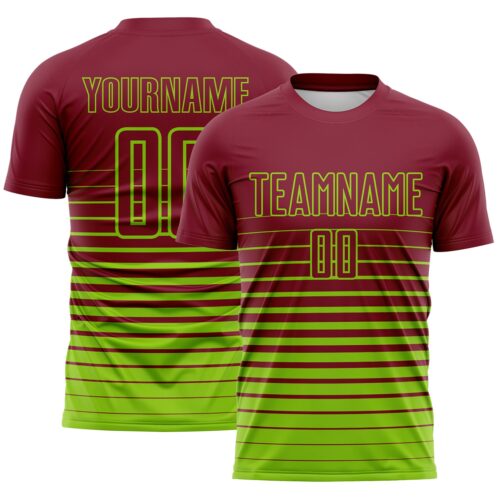Custom Crimson Neon Green Gradient Pinstripe Sublimation Soccer Uniform Jersey