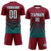 Custom Crimson White-Teal Gradient Pinstripe Sublimation Soccer Uniform Jersey
