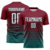 Custom Crimson White-Teal Gradient Pinstripe Sublimation Soccer Uniform Jersey