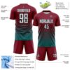 Custom Crimson White-Teal Gradient Pinstripe Sublimation Soccer Uniform Jersey