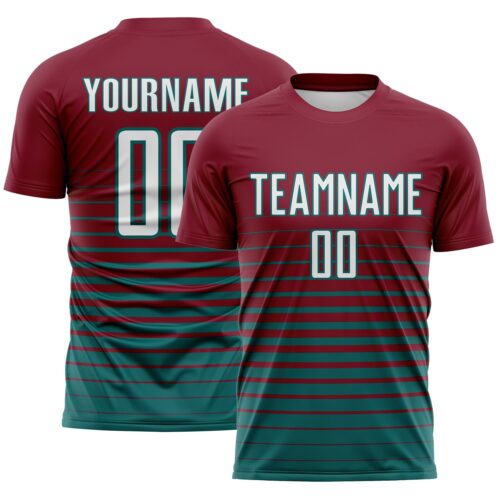 Soccer6700 Custom Crimson White-Teal Gradient Pinstripe Sublimation Soccer Uniform Jersey