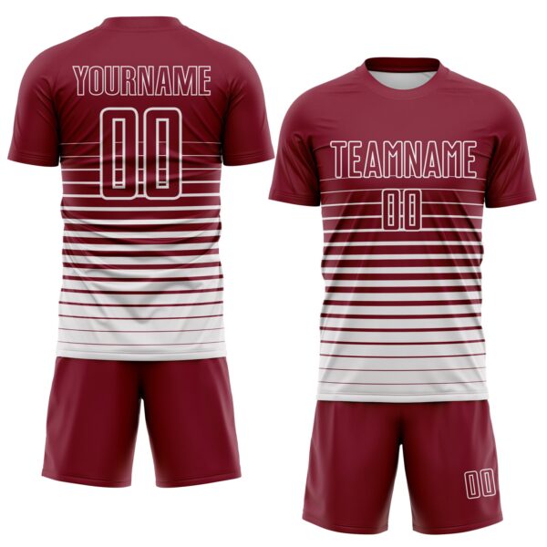 Custom Crimson White Gradient Pinstripe Sublimation Soccer Uniform Jersey