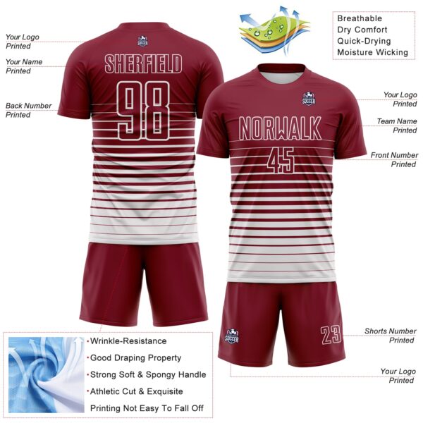 Custom Crimson White Gradient Pinstripe Sublimation Soccer Uniform Jersey