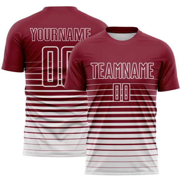 Custom Crimson White Gradient Pinstripe Sublimation Soccer Uniform Jersey