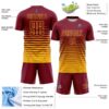 Custom Crimson Gold Gradient Pinstripe Sublimation Soccer Uniform Jersey