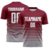 Custom Crimson White-Gray Gradient Pinstripe Sublimation Soccer Uniform Jersey