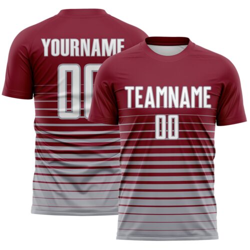 Soccer6705 Custom Crimson White-Gray Gradient Pinstripe Sublimation Soccer Uniform Jersey