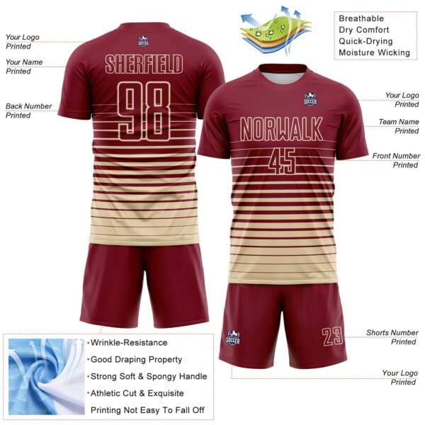 Custom Crimson Cream Gradient Pinstripe Sublimation Soccer Uniform Jersey