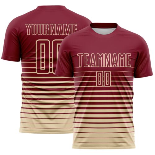 Custom Crimson Cream Gradient Pinstripe Sublimation Soccer Uniform Jersey