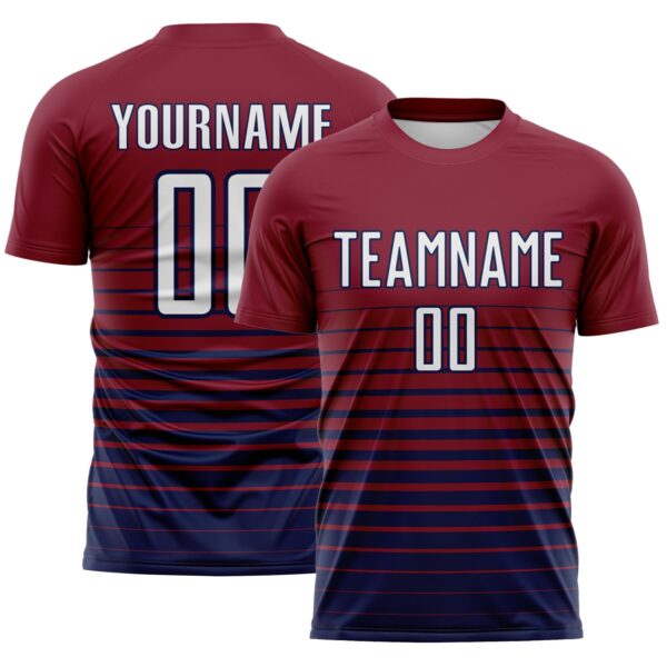 Custom Crimson White-Navy Gradient Pinstripe Sublimation Soccer Uniform Jersey