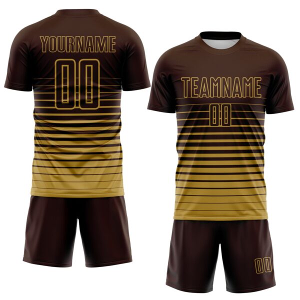 Custom Brown Old Gold Gradient Pinstripe Sublimation Soccer Uniform Jersey
