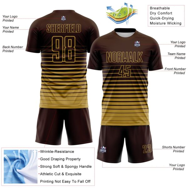 Custom Brown Old Gold Gradient Pinstripe Sublimation Soccer Uniform Jersey
