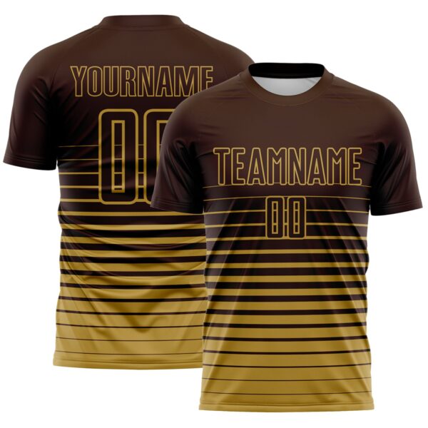 Custom Brown Old Gold Gradient Pinstripe Sublimation Soccer Uniform Jersey