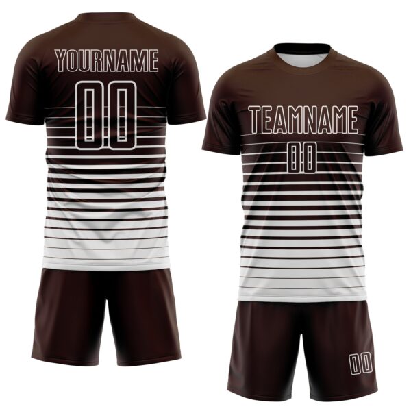 Custom Brown White Gradient Pinstripe Sublimation Soccer Uniform Jersey