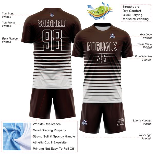 Custom Brown White Gradient Pinstripe Sublimation Soccer Uniform Jersey
