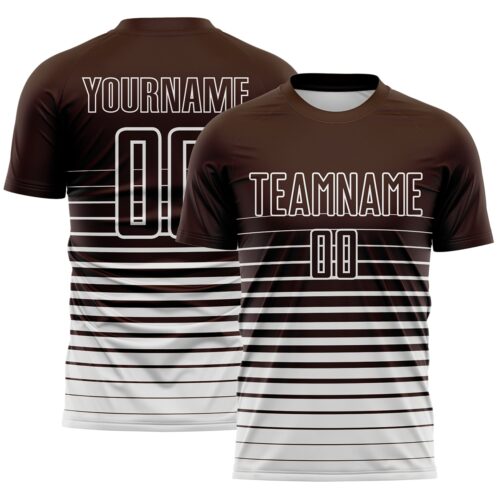 Custom Brown White Gradient Pinstripe Sublimation Soccer Uniform Jersey