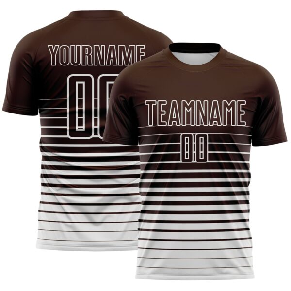 Custom Brown White Gradient Pinstripe Sublimation Soccer Uniform Jersey