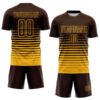Custom Brown Gold Gradient Pinstripe Sublimation Soccer Uniform Jersey