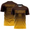 Custom Brown Gold Gradient Pinstripe Sublimation Soccer Uniform Jersey