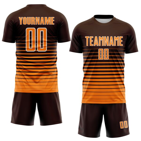 Custom Brown Bay Orange-White Gradient Pinstripe Sublimation Soccer Uniform Jersey