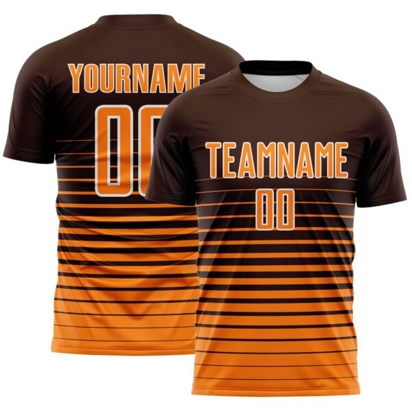 Custom Brown Bay Orange-White Gradient Pinstripe Sublimation Soccer Uniform Jersey