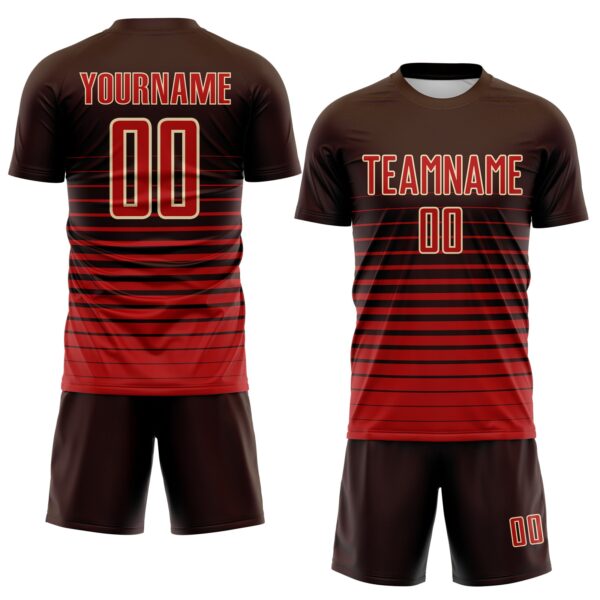 Custom Brown Red-Cream Gradient Pinstripe Sublimation Soccer Uniform Jersey