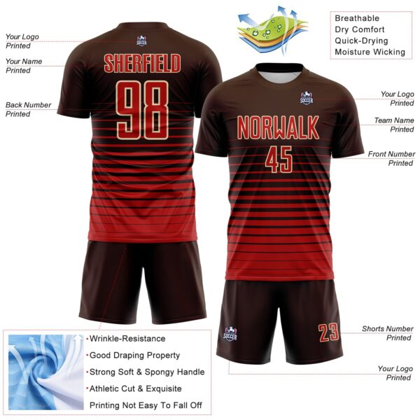 Custom Brown Red-Cream Gradient Pinstripe Sublimation Soccer Uniform Jersey