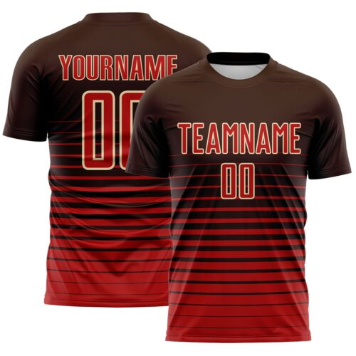 Custom Brown Red-Cream Gradient Pinstripe Sublimation Soccer Uniform Jersey