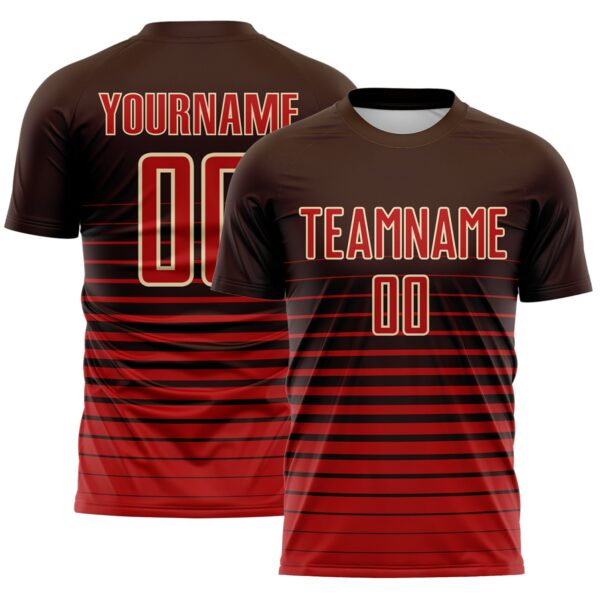 Custom Brown Red-Cream Gradient Pinstripe Sublimation Soccer Uniform Jersey