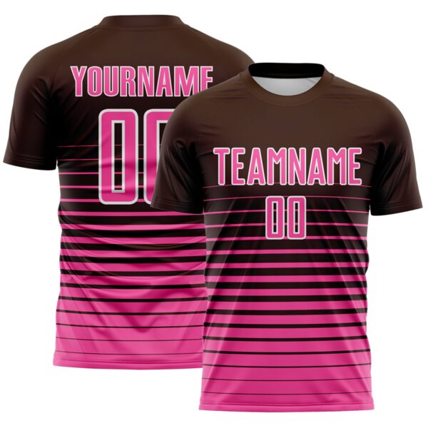Custom Brown Pink-White Gradient Pinstripe Sublimation Soccer Uniform Jersey