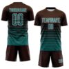 Custom Brown Teal-White Gradient Pinstripe Sublimation Soccer Uniform Jersey