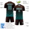 Custom Brown Teal-White Gradient Pinstripe Sublimation Soccer Uniform Jersey