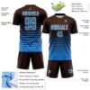 Custom Brown Powder Blue-Cream Gradient Pinstripe Sublimation Soccer Uniform Jersey