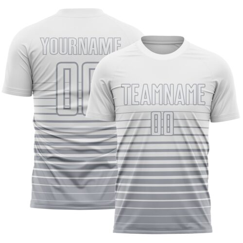Custom White Gray Gradient Pinstripe Sublimation Soccer Uniform Jersey