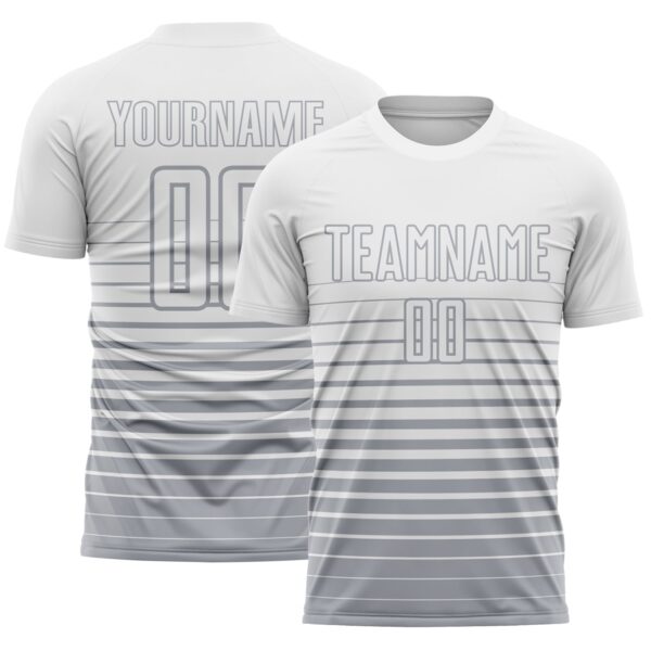 Custom White Gray Gradient Pinstripe Sublimation Soccer Uniform Jersey