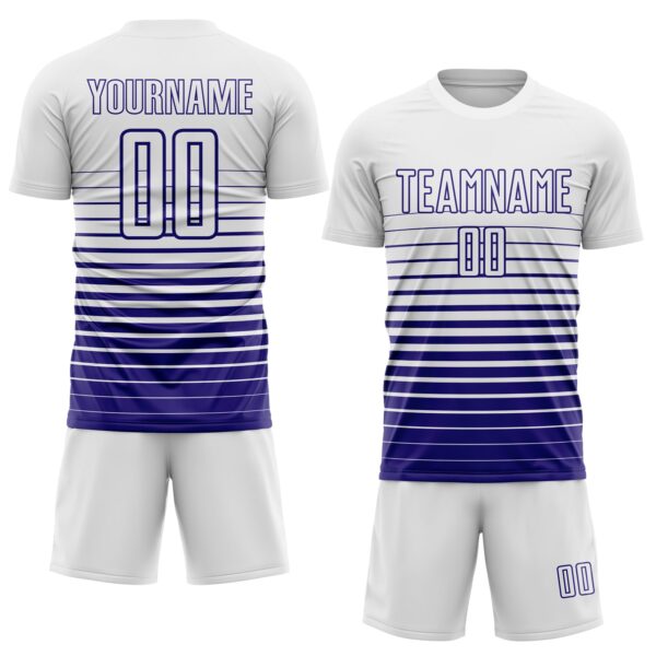 Custom White Dark Purple Gradient Pinstripe Sublimation Soccer Uniform Jersey